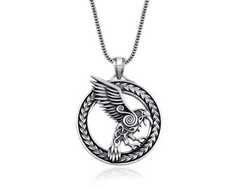 Collana celtica con corvo per uomo, ciondolo a nodo di corvo in argento sterling 925, gioiello personalizzato ispirato alla mitologia irlandese, regalo perfetto.