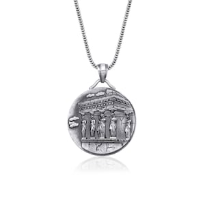 Parthenon Temple Greece Acropolis Athens Necklace, Ancient Greece Pendant, Greek Mythology Jewelry, Athens Sterling Silver Pendant for Men