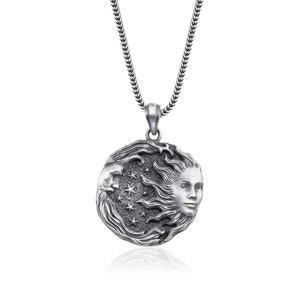 Eternal Harmony Sun and Moon Celestial Pendant Necklace, Sun and Moon Pendant, Medallion Necklace For Girlfriend, Family Necklace,