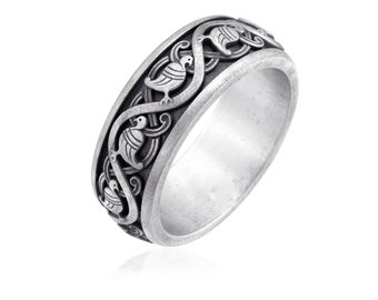 Pigeon Sterling Silver Men Band Ring, Sterling Silver Men Engagement Ring, Sterling Silver Pigeon Ring for Lovers, Unique Silver Band Ring