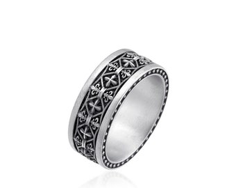 Anello Unisex Argent Sterling Anello Croce Con Zirconi Viola In Argento Sterling 925 - Fascia Unisex, Amore Cristiano, Misure 4-12 Maschera Cross 100