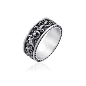 Anillo de plata de ley con motivo de hoja tallada, anillo de compromiso para él, anillo de hoja, anillo de compromiso floral para hombre, anillo de boda para hombre, anillo de regalo