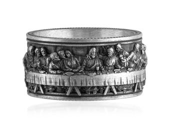 Last Supper Ring, 925 Sterling Silver Jesus Apostles Communion Signet