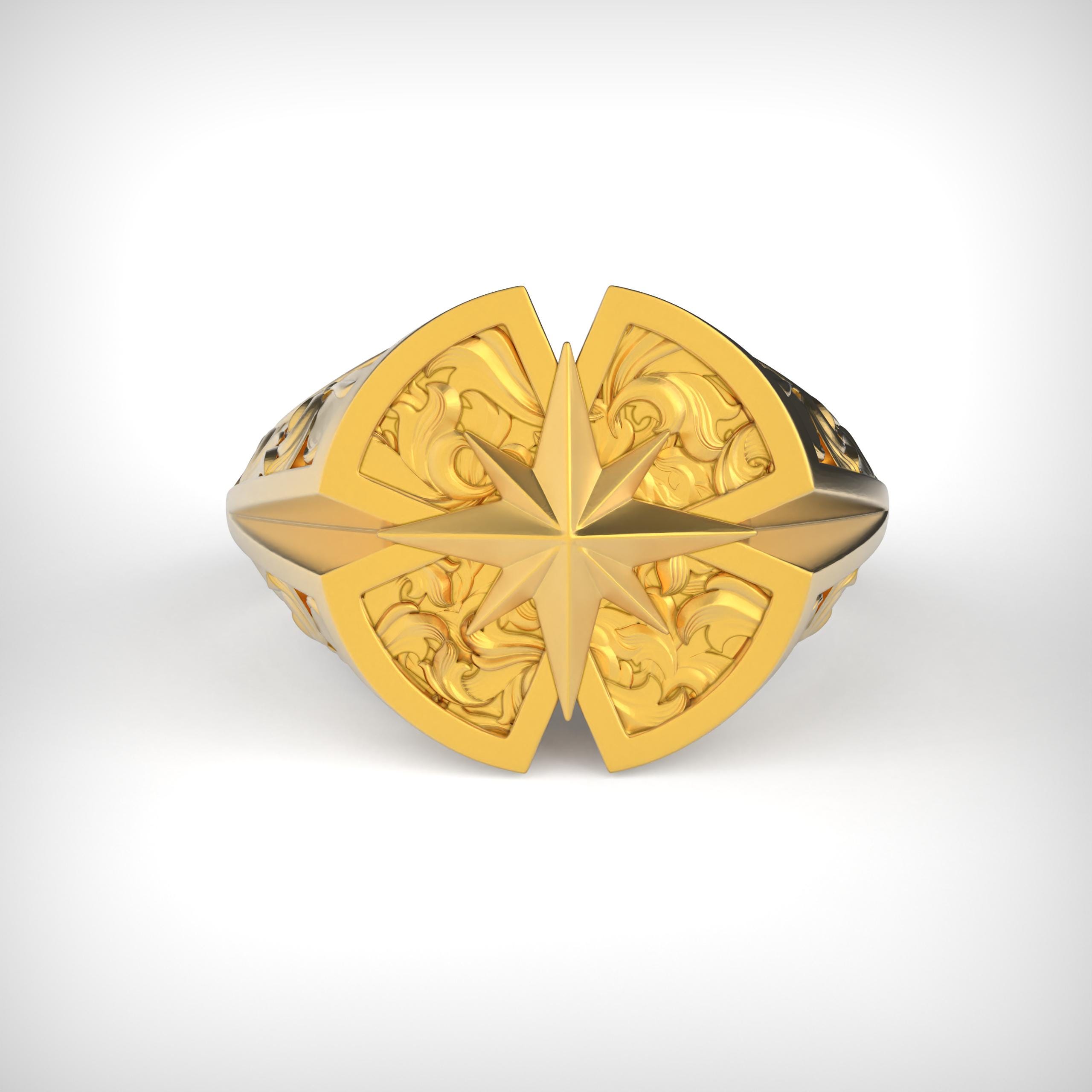 Gothic Compass Cross Ring for Men, Handmade Silver Statement Ring ...