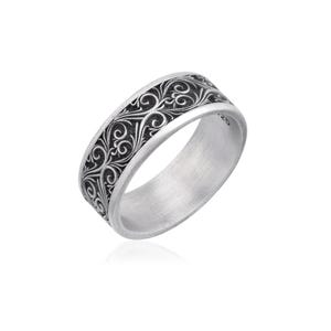 Leaf Vine Band Ring, Sterling Silver Nature Wedding Band, Engraved Botanical Ring, Men’s Vintage Floral Ring, Unique Anniversary Gift