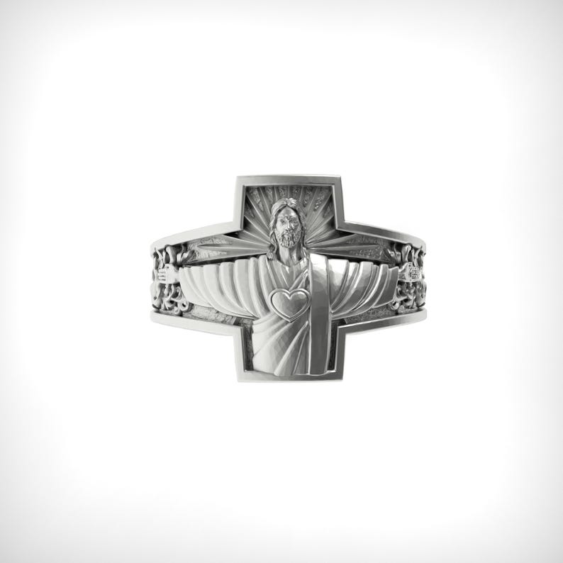 Blessed Savior Heart Ring, Sacred Heart Jesus Ring, Cross Ring for Men ...