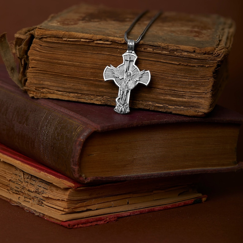 Cross Saint Michael Archangel Necklace, Archangel Michael, Christian Pendant, Husband Gift Pendant, Orthodox Men Pendant, Silver Necklace Archangel Michael Christian Medallion Husband Gift Pendant Orthodox Men Pendant St Michael Christian Accessory H