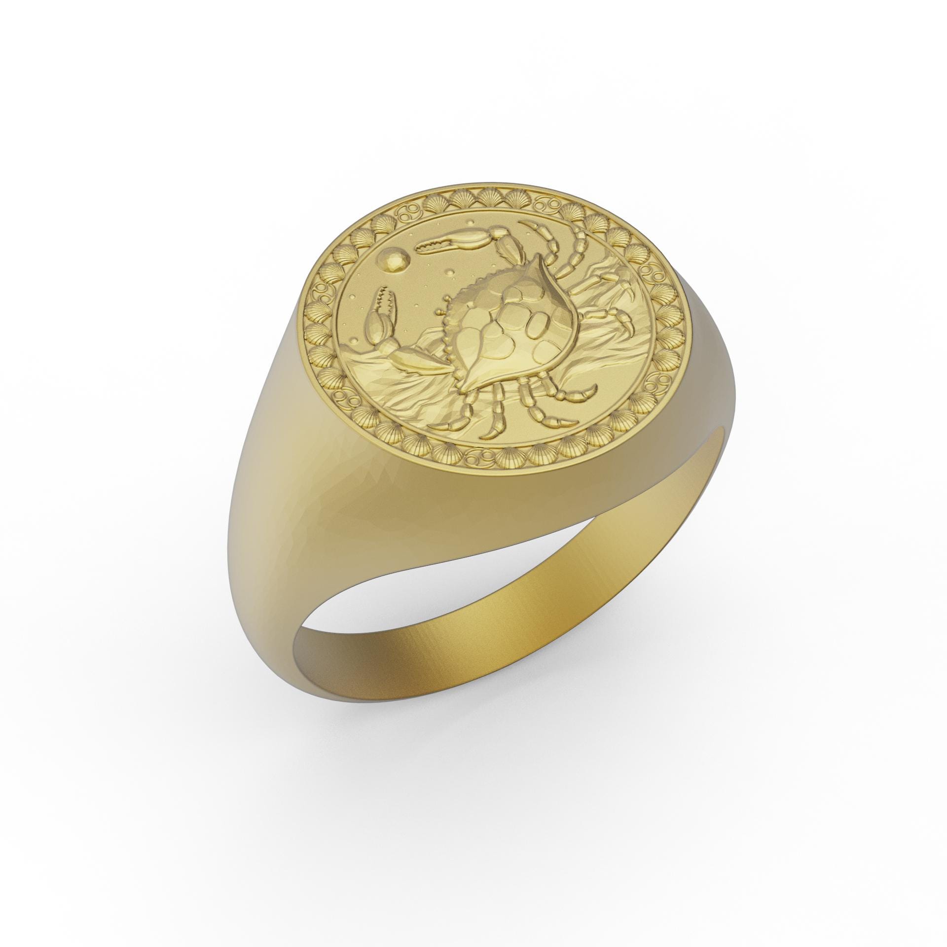 Cancer Zodiac Sign Mens Ring in Silver, Zodiac Pinky Signet Ring in ...