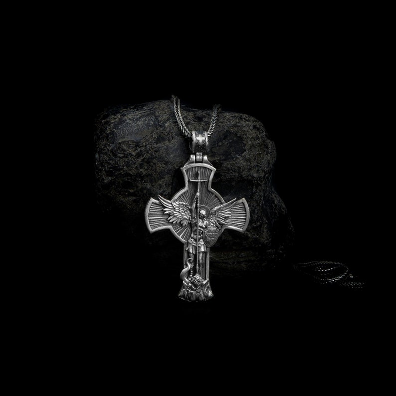 Cross Saint Michael Archangel Necklace, Archangel Michael, Christian Pendant, Husband Gift Pendant, Orthodox Men Pendant, Silver Necklace Archangel Michael Christian Medallion Husband Gift Pendant Orthodox Men Pendant St Michael Christian Accessory H