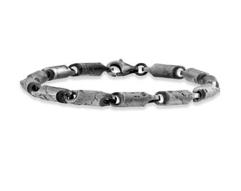 Worn Mountain Texture Silver Bracelet, Weathered Rock Chain Bracelet for Men, Raw Minimalist Handmade Silver Jewelry