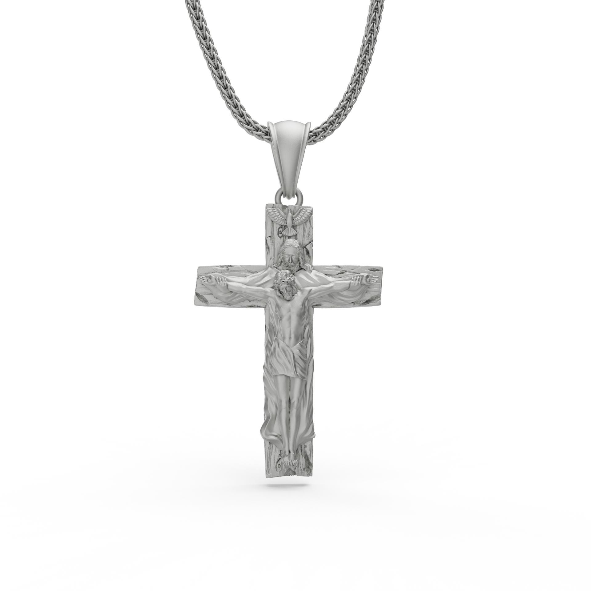 Handmade Holy Trinity Crucifix Necklace, Unique Mens Cross