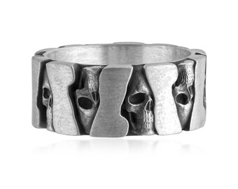 Skull Bastion Ring, 925 Sterling Silver Gothic Memento Mori Statement Ring