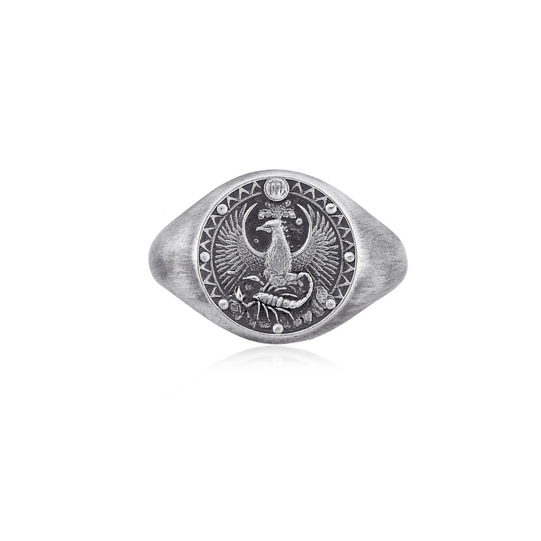 Silver Horoscope Rings Zodiac Horoscope Scorpio Ring in Oxidized Silver, Zodiac Pinky Signet ...