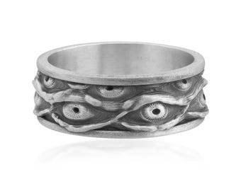 All Seeing Eye Ring, 925 Sterling Silver Surreal Protection Statement Ring