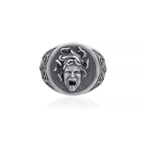 Angry Gorgon Medusa Ring, Medusa Ring, Snake Men Ring, Gothic Jewelry, Ancient Ring, Greek Art Medusa, Medusa Jewelry, Antique Silver Ring