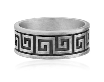 Greek Key Ring, 925 Sterling Silver Meander Eternity Band