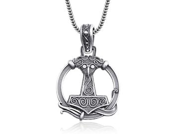 Collar Mjolnir, colgante del martillo de Thor en plata de ley 925, joyería vikinga nórdica para hombre, regalo de la mitología escandinava.