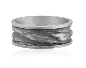 Molten Terrain Ring, 925 Sterling Silver Textured Renewal Statement Band