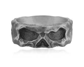 Memento Mori Skull Ring, 925 Sterling Silver Gothic Bone Statement Ring