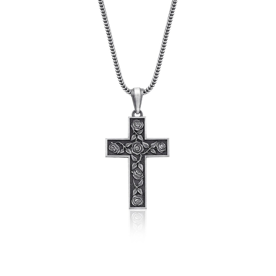 Floral Cross Necklace in 925 Sterling Silver, Floral Cross Pendant for ...