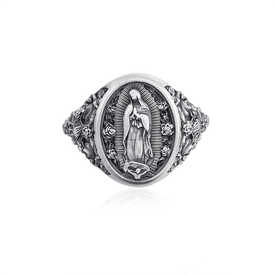 Virgin Mary Silver Ring, Our Lady of Guadalupe Signet, Religious ...
