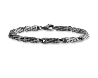 Textured Silver Link Bracelet Inspired by Ancient Geometry