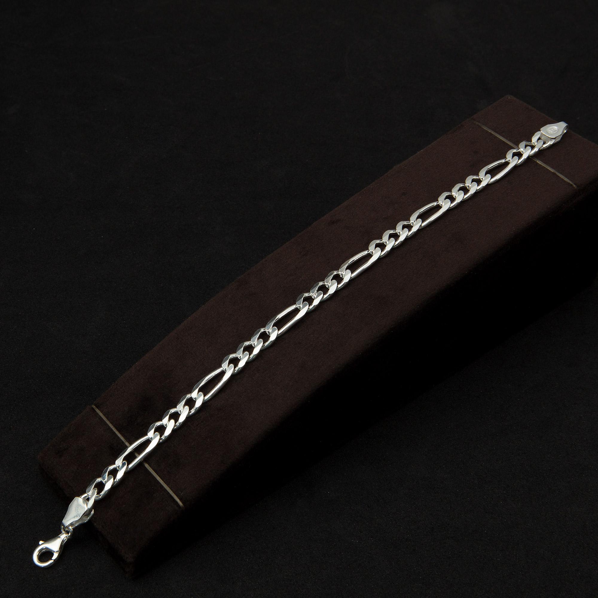 Figaro Bracelet 925 Silver 20.5 Cm Long 6.8 Mm Wide Vintage
