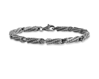 Antique Geometry Inspired Textured Silver Bracelet