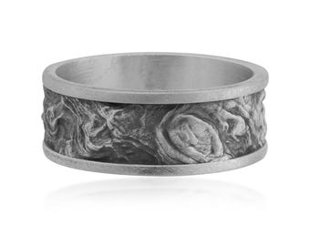 Fossil Ring, 925 Sterling Silver Ancient Memory Textured Band