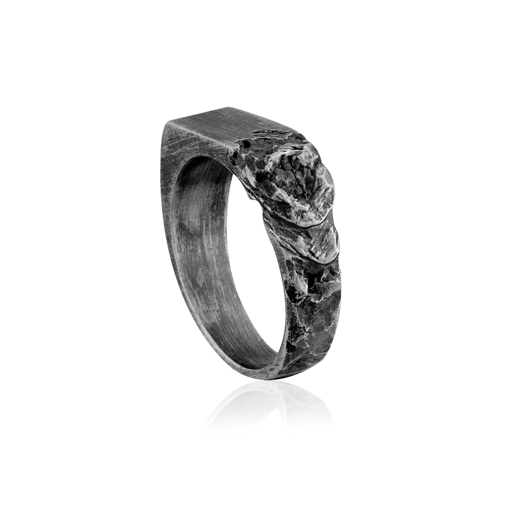 Distressed Silver Band Ring for Men, Brutalist Hammered Texture Ring ...