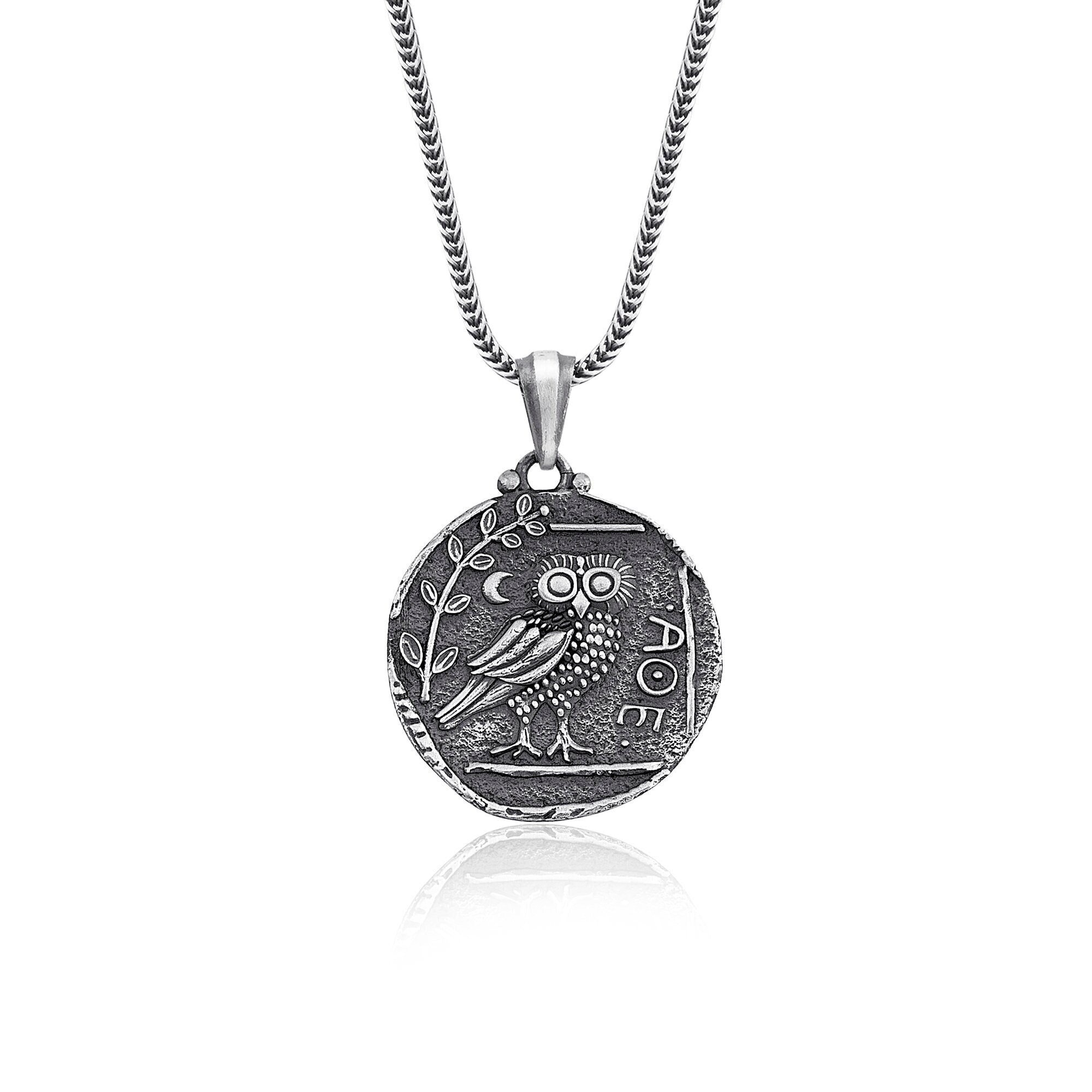 Owl Tetradrachm Coin Pendant, Athena's owl Necklace, Greek Coin Museum Replicas of Ancient Greec