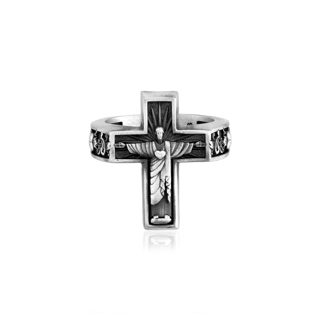 Sacred Embrace Ring, Sterling Silver Jesus Ring, Cross Christian ...