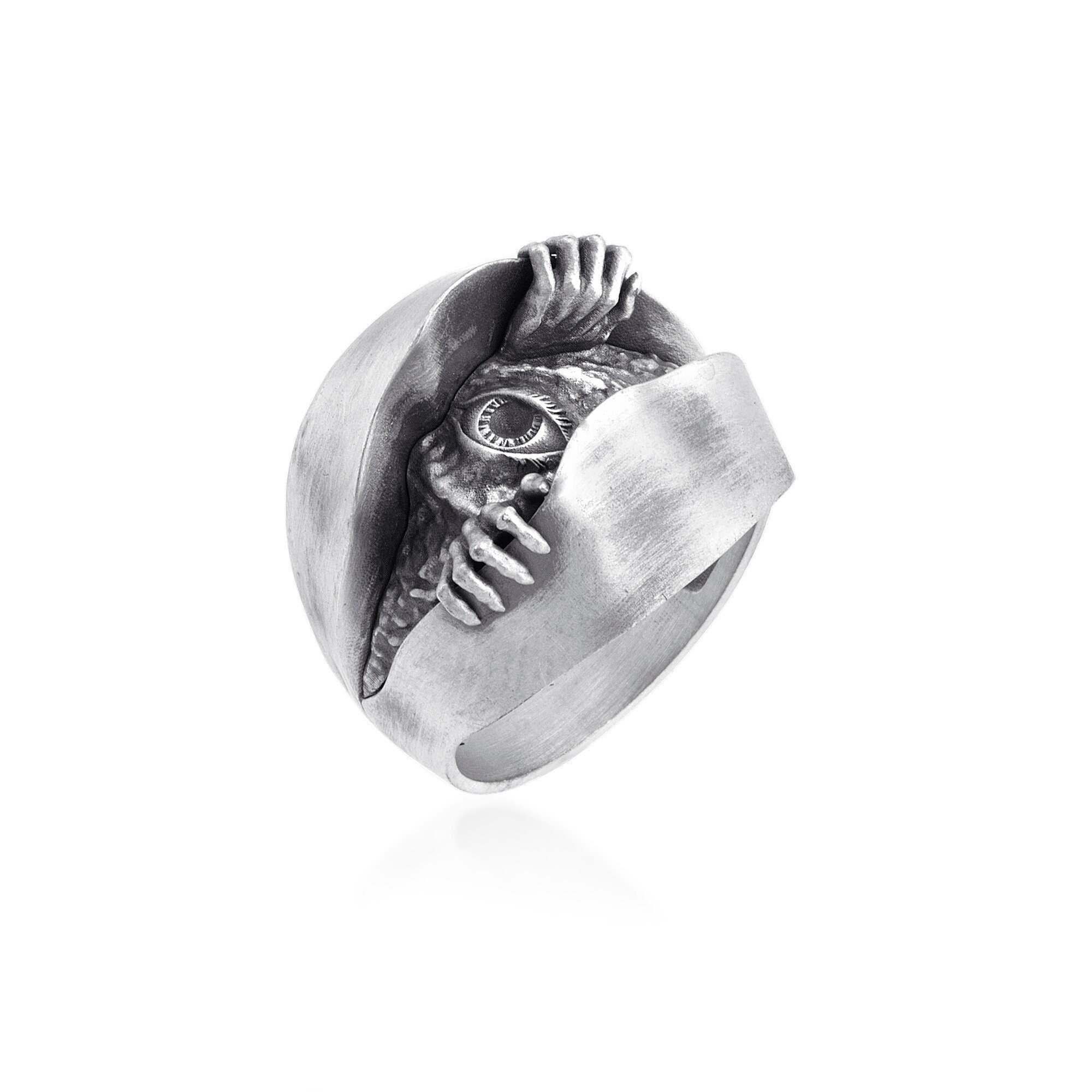 Gothic Eyes Sterling Silver Ring, Unique Desing Ring, Handmade Jewelry for Men, Handmade Silver Ring, Evil Eye Men Ring, Gift For Him