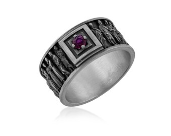 Amethyst Ring, 925 Sterling Silver Magistrate Authority Signet for Men