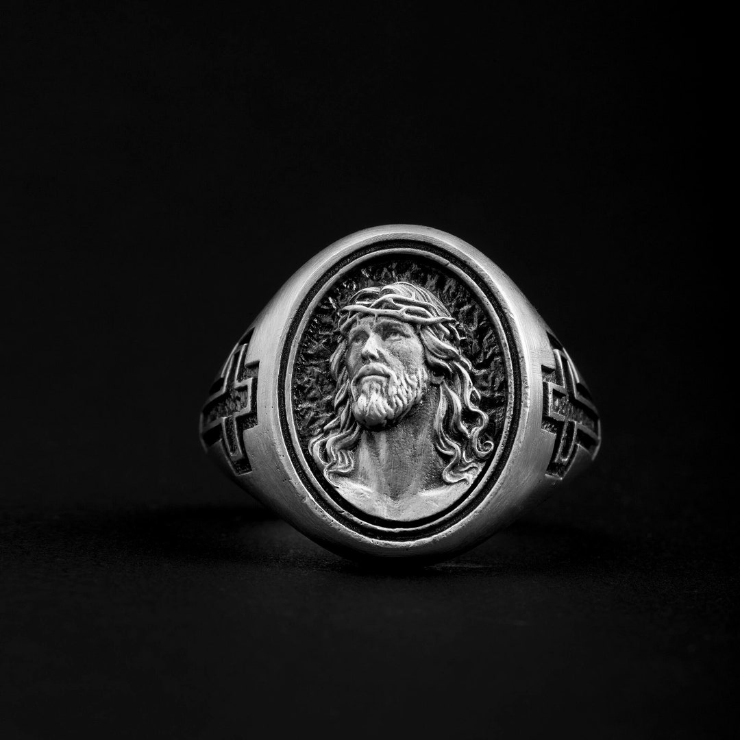 Jesus Head Religious Ring, Christian Accessory, Jesus Jewelry, Men Gift