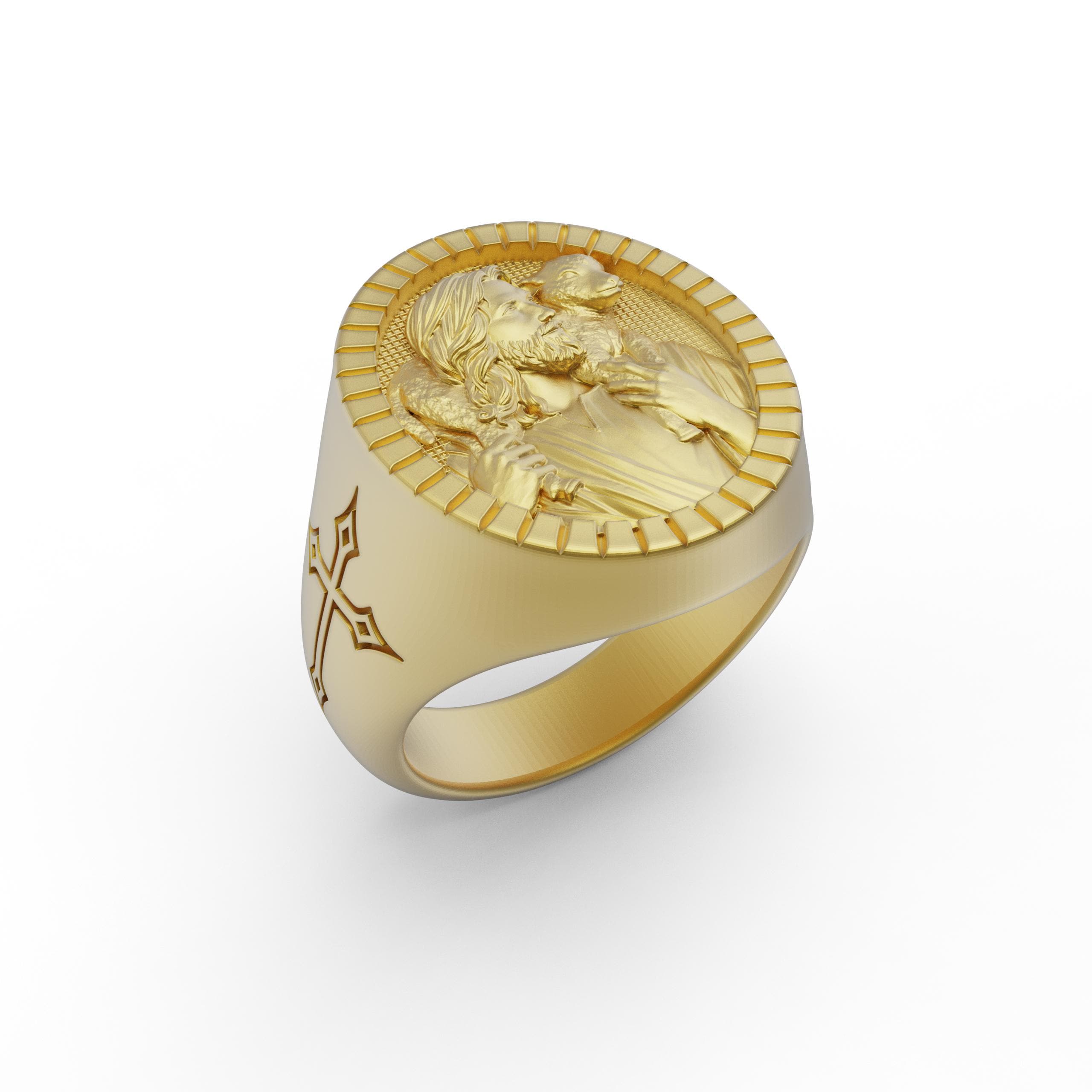 Jesus the Good Shepherd Signet Rings, Silver Christian Ring, Men ...