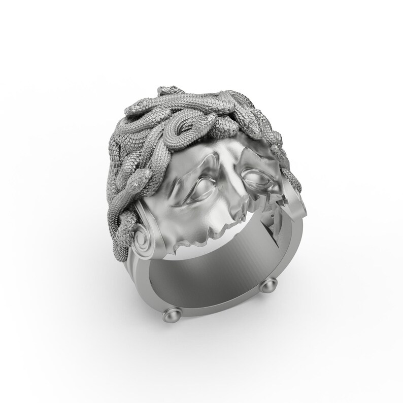 Medusa mythology ring, 925 sterling silver gothic jewelry, unique pagan-inspired accessory for men or women.