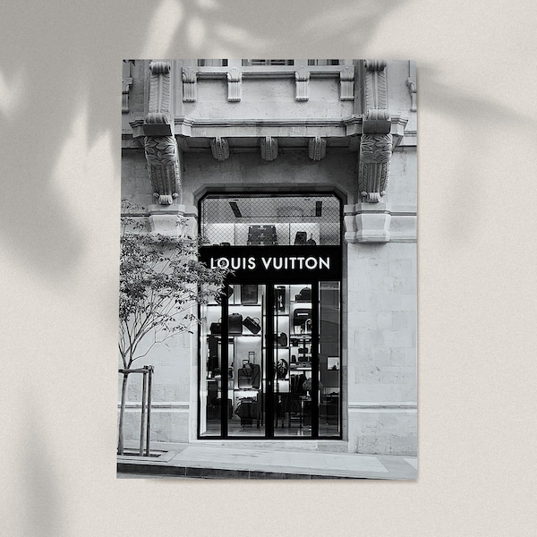 Louis Vuitton Fashion Digital Download • Impression de boutique de marque de luxe • Louis Vuitton Store Front Décor mural noir et blanc • LV Storefront