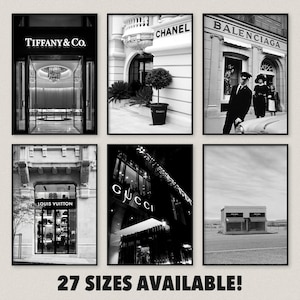 Luxury Fashion Brand Wall Art Prints • Brand Logo Shop Print • Store Front Black and White Wall Decor • Fashion Print