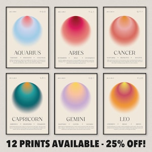 Choice of 12 Zodiac Posters • Star Sign Decor • Zodiac Aura Prints • Star Sign Gifts • Gradient Auras • Astrology Wall Art