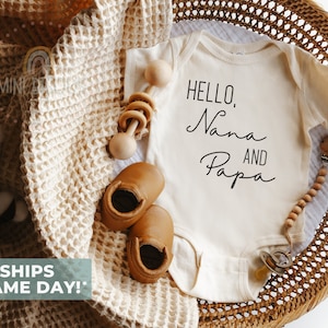 Hello Nana and Papa Baby Bodysuit - Surprise Parents Baby , Cute Baby Bodysuit, Baby Announcement, Pregnancy Reveal Bodysuit