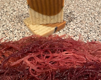 Sapone biologico fatto a mano alle erbe, muschio marino viola, prodotti per la cura della pelle a base vegetale, curcuma e semi di papavero