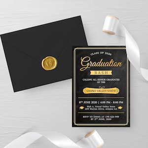 Photo Graduation Announcement, Script Grad Invitation, Simple Modern Clean, Graduation Party, Digital or Printed, Instant Edit & Download