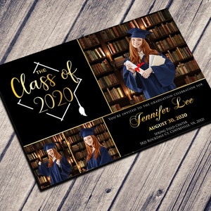 Photo Graduation Announcement, Script Grad Invitation, Simple Modern Clean, Graduation Party, Digital or Printed, Instant Edit & Download