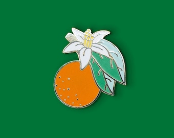 ENAMEL PIN • Orange Blossom / Florida Lapel Pin / Floral Jewelry / Sunshine State Brooch / Gold Metal + Orange + White + Green / Badge