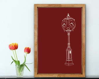Hand Drawn Indiana University Bloomington Red Clock tower Downloadable Wall Art Sketch Print Poster Wall Hanging