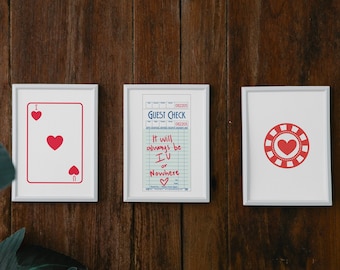 Guest Check, Poker Chip, IU Playing Card Set of 3 College Wall Decor Trendy Digital Print Red/Blue Accents Indiana University