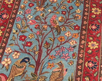 Tree of Life Rug  Hand Knotted Birds Rare 3x5 professionally cleaned no stains