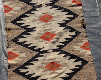 Antique Navajo Dine Rug 35"x59" washed Natural colored wool