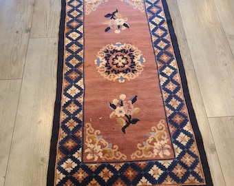 VINTAGE 2'X4" Chinese Peking accent rug